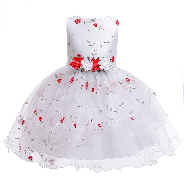 Infant Baby Girls Dress 2-8Y Embroidery Flower Princess Sleeveless Formal Dresses