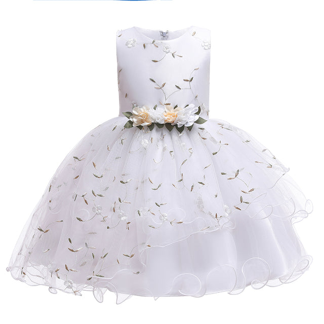 Infant Baby Girls Dress 2-8Y Embroidery Flower Princess Sleeveless Formal Dresses