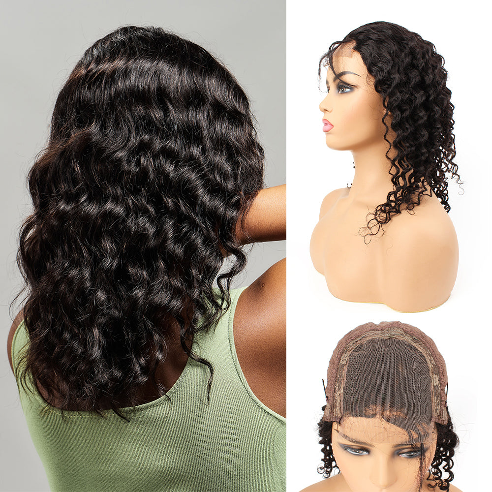 Deep Wave 4*4 Lace Closure Wig Remy Brazilian Human Hair Wigs Pre-plucked Hair Line