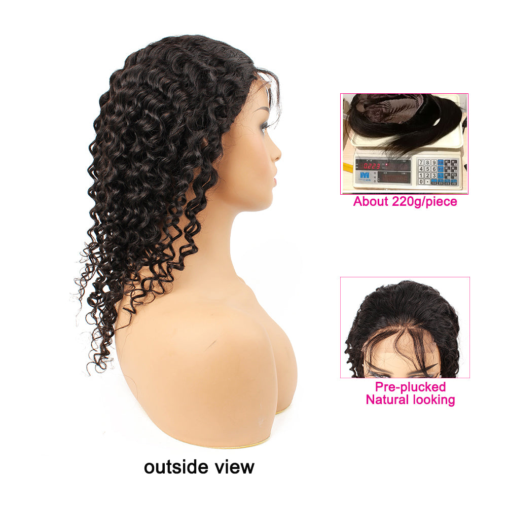 Deep Wave 4*4 Lace Closure Wig Remy Brazilian Human Hair Wigs Pre-plucked Hair Line