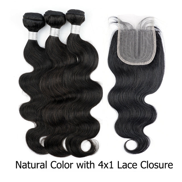 4x1 Lace Closure Middle Part Body Wave  Indian Remy Human Hair