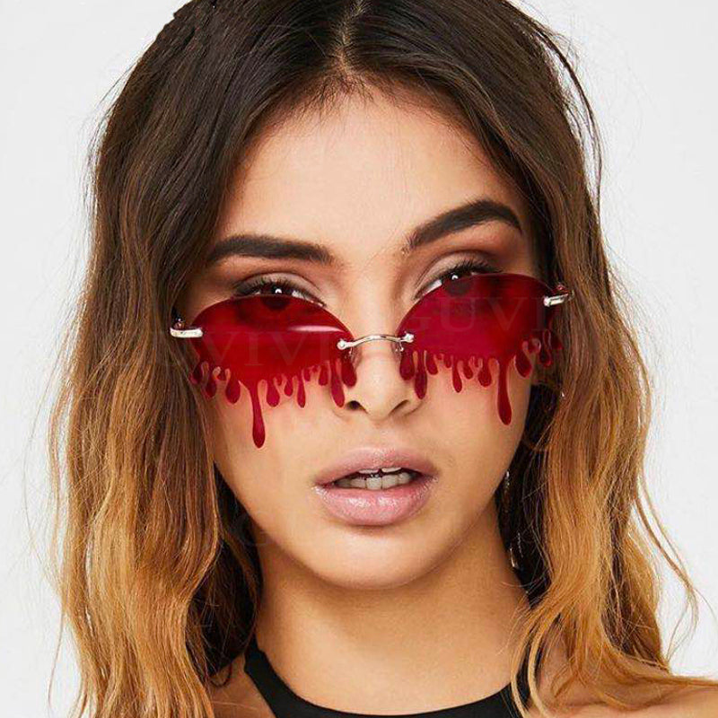 Rimless Sunglasses Women Brand Retro Teardrop Blood Sun Glasses