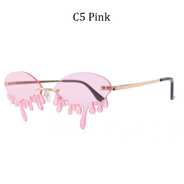 Rimless Sunglasses Women Brand Retro Teardrop Blood Sun Glasses