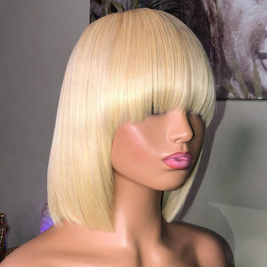 613 Honey Blonde Straight Wig With Bangs Full Machine Wigs
