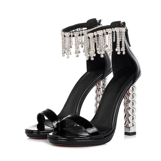 Crystal Solid Color Zipper Strange Heel Shoes Outdoor Party Women Sandals