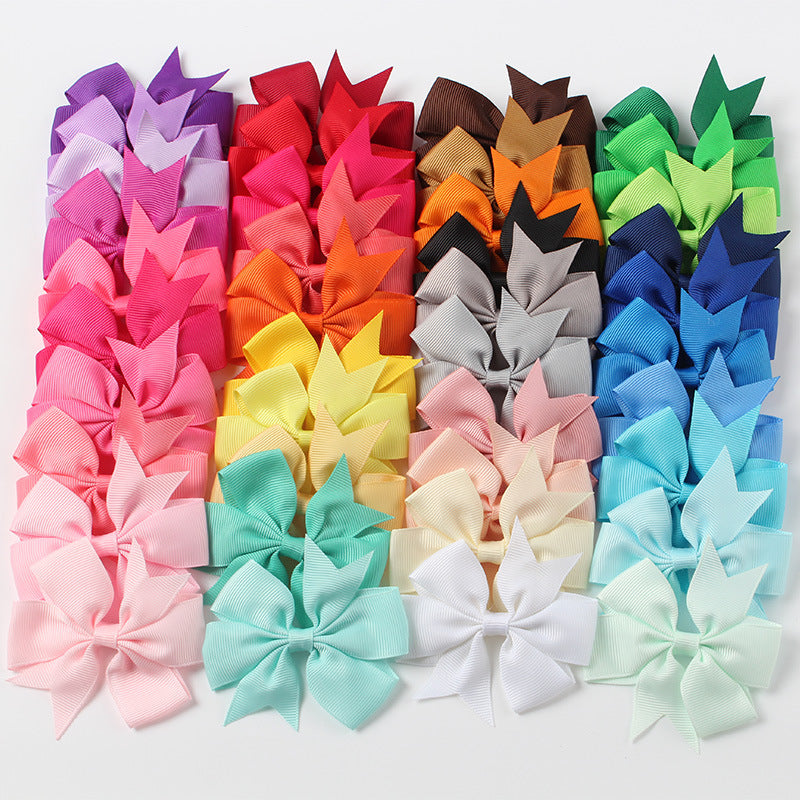 50PCS Wholesale Rib Bow Hair Clips For Girls