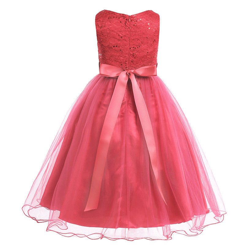 Children Pageant Evening Gowns Sequined Lace Mesh Ball Gowns Wedding Dresses