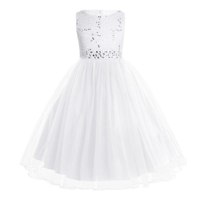 Children Pageant Evening Gowns Sequined Lace Mesh Ball Gowns Wedding Dresses