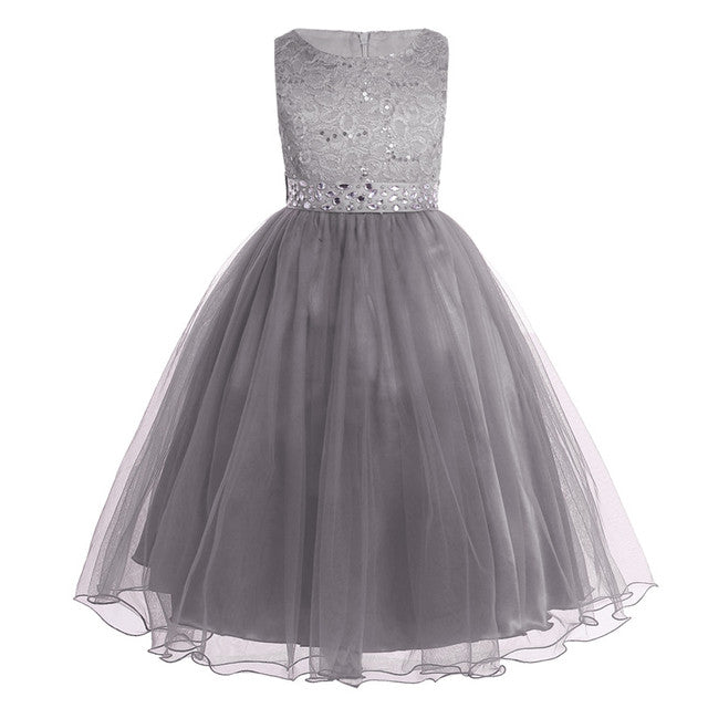 Children Pageant Evening Gowns Sequined Lace Mesh Ball Gowns Wedding Dresses