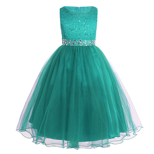 Children Pageant Evening Gowns Sequined Lace Mesh Ball Gowns Wedding Dresses